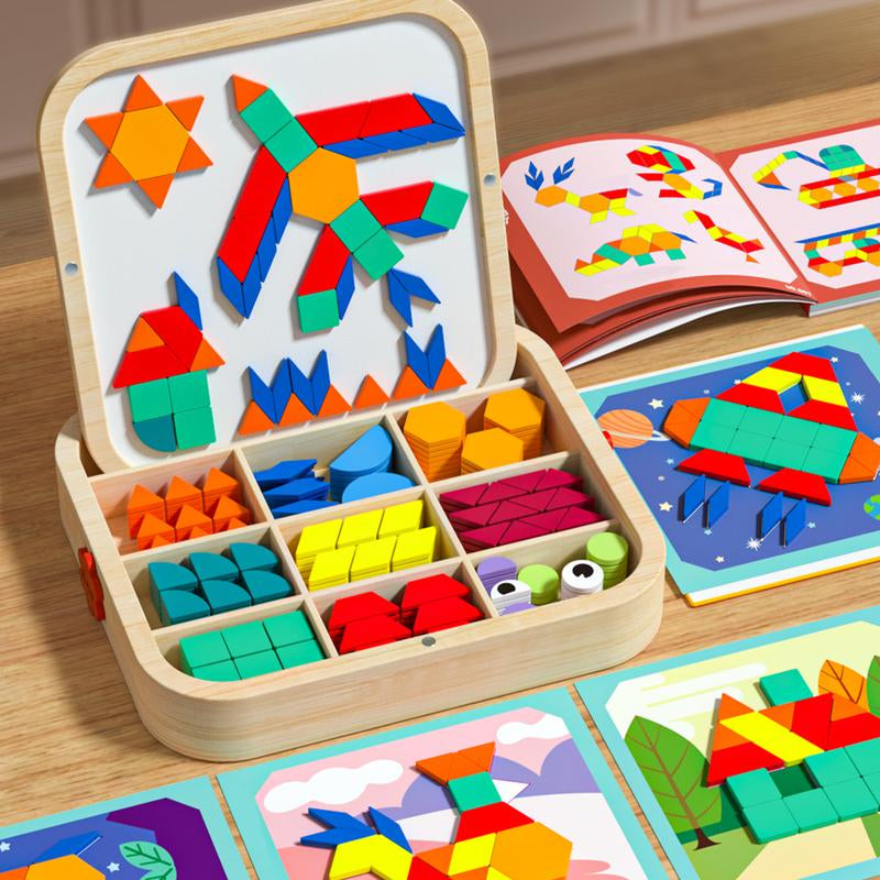 Edutree Creative Magnetic Puzzle, Wooden Jigsaw Geometric Puzzle Toys, Geometric Building Block Puzzle, Shape Cognition & Fine Motor Skills Training, Birthday Halloween Gifts for Boys Girls