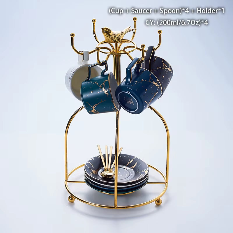 Marble Ceramic Coffee Cup Saucer Spoon Set 200Ml Nordic Tea Cup Matt Porcelain Tea Set Advanced Teacup Cafe Espresso Cup