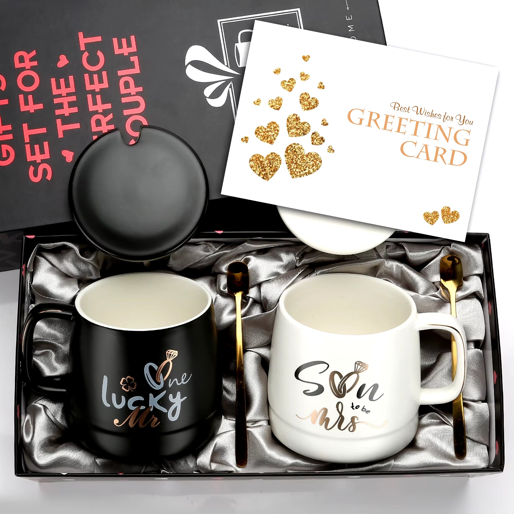 Mr and Mrs Coffee Mugs Creative Couples Black Ceramic Cups Wedding Gifts for Newlyweds Cup Set Perfect Gift-Set for Engagement