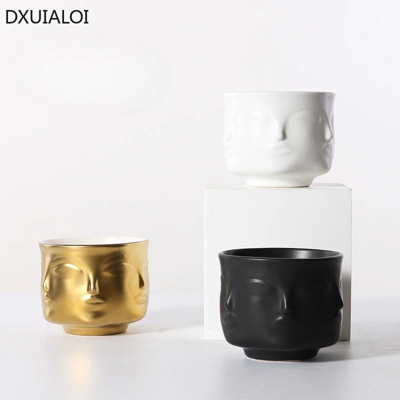 Nordic Style Ceramic Vase Face Design Ceramic Vase Home Decor Accessories Tools Black White Gold Plant Pot Flower Pot Plant Pot