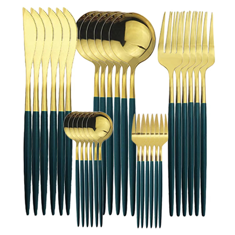 6/30P Red Gold Cutlery Set Tableware Set Dinnerware Fruit Cake Fork Stainless Steel Flatware Set Dessert Fork Kitchen Set