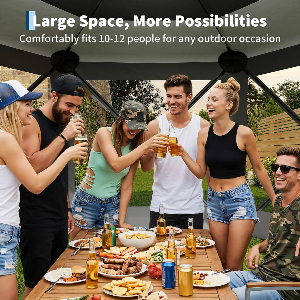 Garvee 11.5X11.5 Ft Pop up Screen Gazebo Tent - Instant Easy Setup Outdoor Canopy Shelter with Full Mesh Walls & 6 Removable Wind Panels - Heavy Duty Windproof Mosquito Netting for Patio Camping Pop-Up Party Design Uv Resistant Garden Pool Lawn Backyard