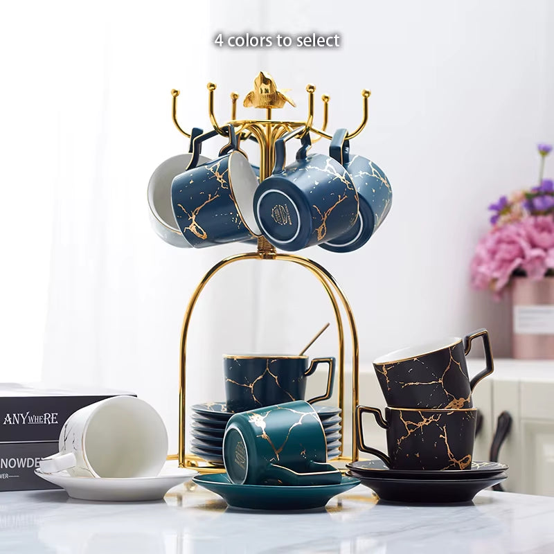 Marble Ceramic Coffee Cup Saucer Spoon Set 200Ml Nordic Tea Cup Matt Porcelain Tea Set Advanced Teacup Cafe Espresso Cup