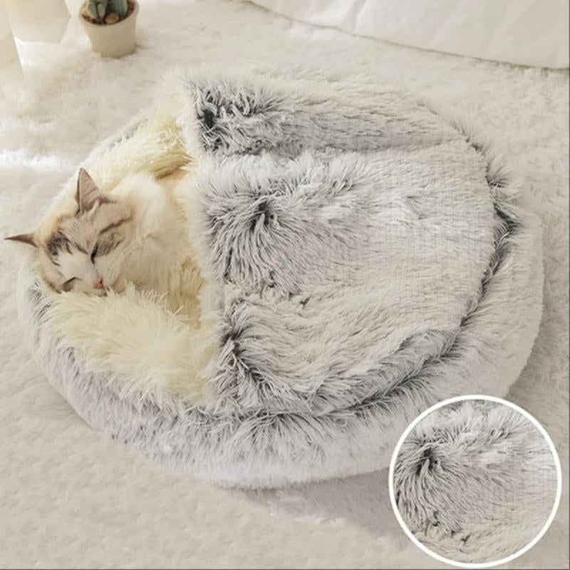 Fluffy Warm Cat Bed, Semi-Enclosed Velvet Pet Bed, Winter Cat Nest, Pet Supplies