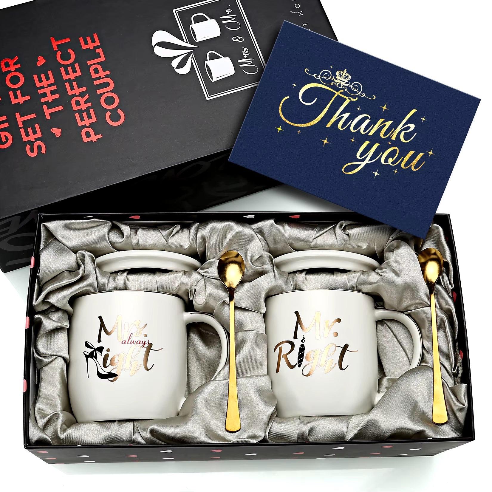 Mr and Mrs Coffee Mugs Creative Couples Black Ceramic Cups Wedding Gifts for Newlyweds Cup Set Perfect Gift-Set for Engagement