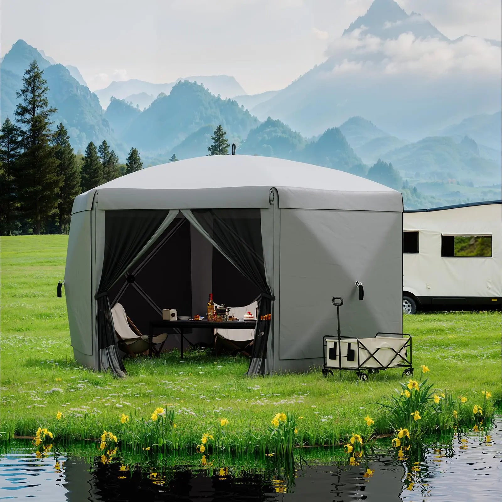 Garvee 11.5X11.5 Ft Pop up Screen Gazebo Tent - Instant Easy Setup Outdoor Canopy Shelter with Full Mesh Walls & 6 Removable Wind Panels - Heavy Duty Windproof Mosquito Netting for Patio Camping Pop-Up Party Design Uv Resistant Garden Pool Lawn Backyard