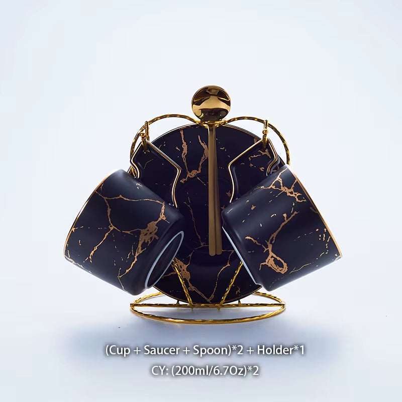 Marble Ceramic Coffee Cup Saucer Spoon Set 200Ml Nordic Tea Cup Matt Porcelain Tea Set Advanced Teacup Cafe Espresso Cup