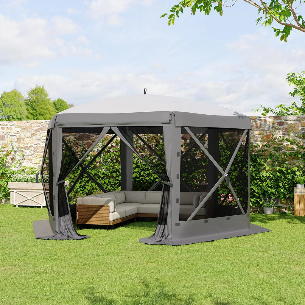 Garvee 11.5X11.5 Ft Pop up Screen Gazebo Tent - Instant Easy Setup Outdoor Canopy Shelter with Full Mesh Walls & 6 Removable Wind Panels - Heavy Duty Windproof Mosquito Netting for Patio Camping Pop-Up Party Design Uv Resistant Garden Pool Lawn Backyard