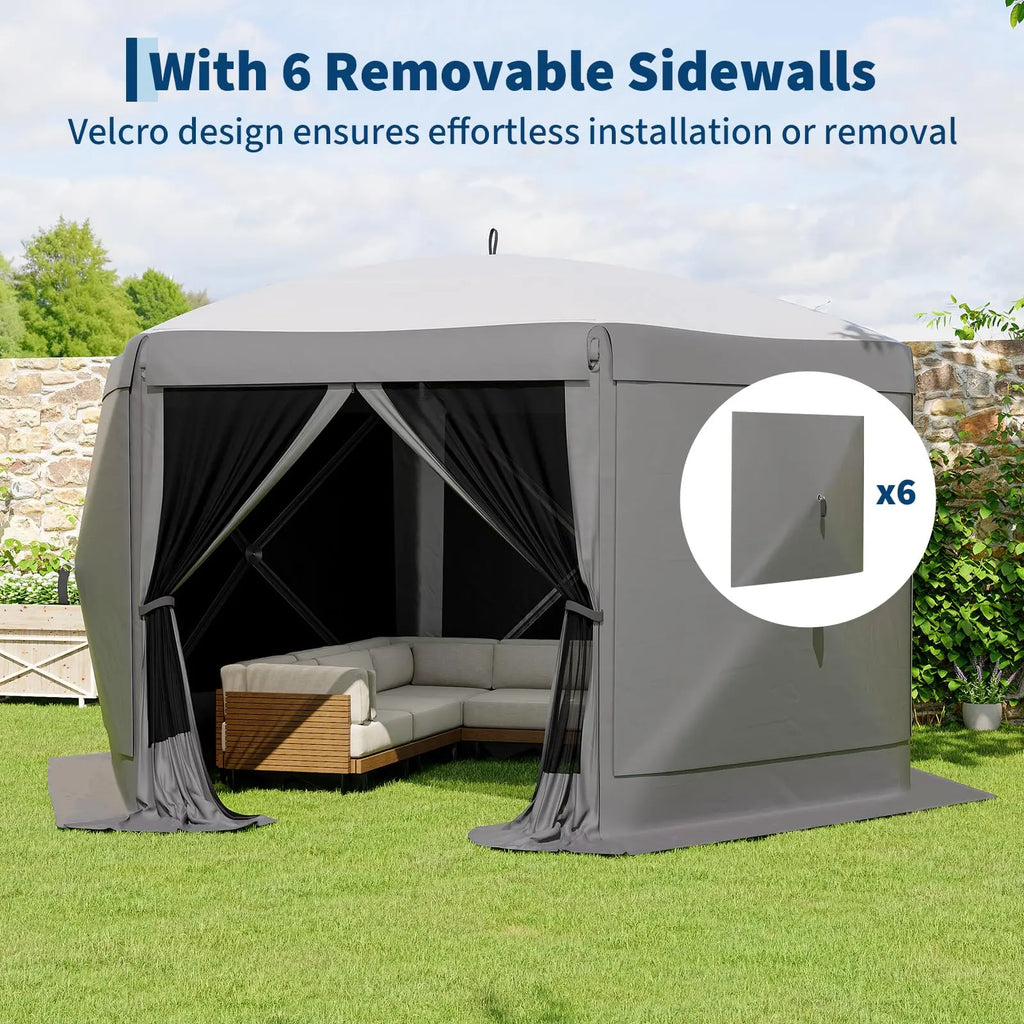 Garvee 11.5X11.5 Ft Pop up Screen Gazebo Tent - Instant Easy Setup Outdoor Canopy Shelter with Full Mesh Walls & 6 Removable Wind Panels - Heavy Duty Windproof Mosquito Netting for Patio Camping Pop-Up Party Design Uv Resistant Garden Pool Lawn Backyard