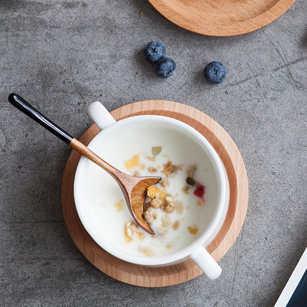 Wooden Spoon Soup-Teaspoon Solid Wood Porridge Spoon Honey Coffee Creative Japanese-Style Green Tableware for Kicthen
