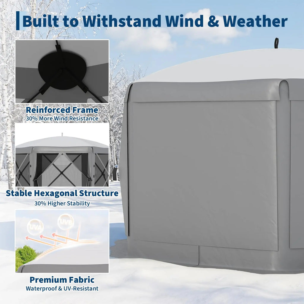 Garvee 11.5X11.5 Ft Pop up Screen Gazebo Tent - Instant Easy Setup Outdoor Canopy Shelter with Full Mesh Walls & 6 Removable Wind Panels - Heavy Duty Windproof Mosquito Netting for Patio Camping Pop-Up Party Design Uv Resistant Garden Pool Lawn Backyard