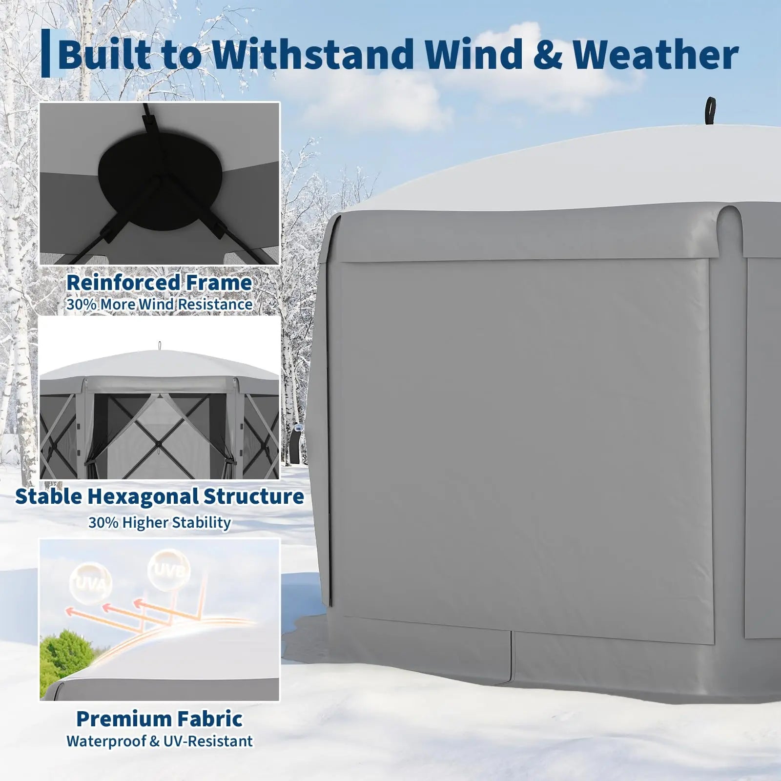 Garvee 11.5X11.5 Ft Pop up Screen Gazebo Tent - Instant Easy Setup Outdoor Canopy Shelter with Full Mesh Walls & 6 Removable Wind Panels - Heavy Duty Windproof Mosquito Netting for Patio Camping Pop-Up Party Design Uv Resistant Garden Pool Lawn Backyard