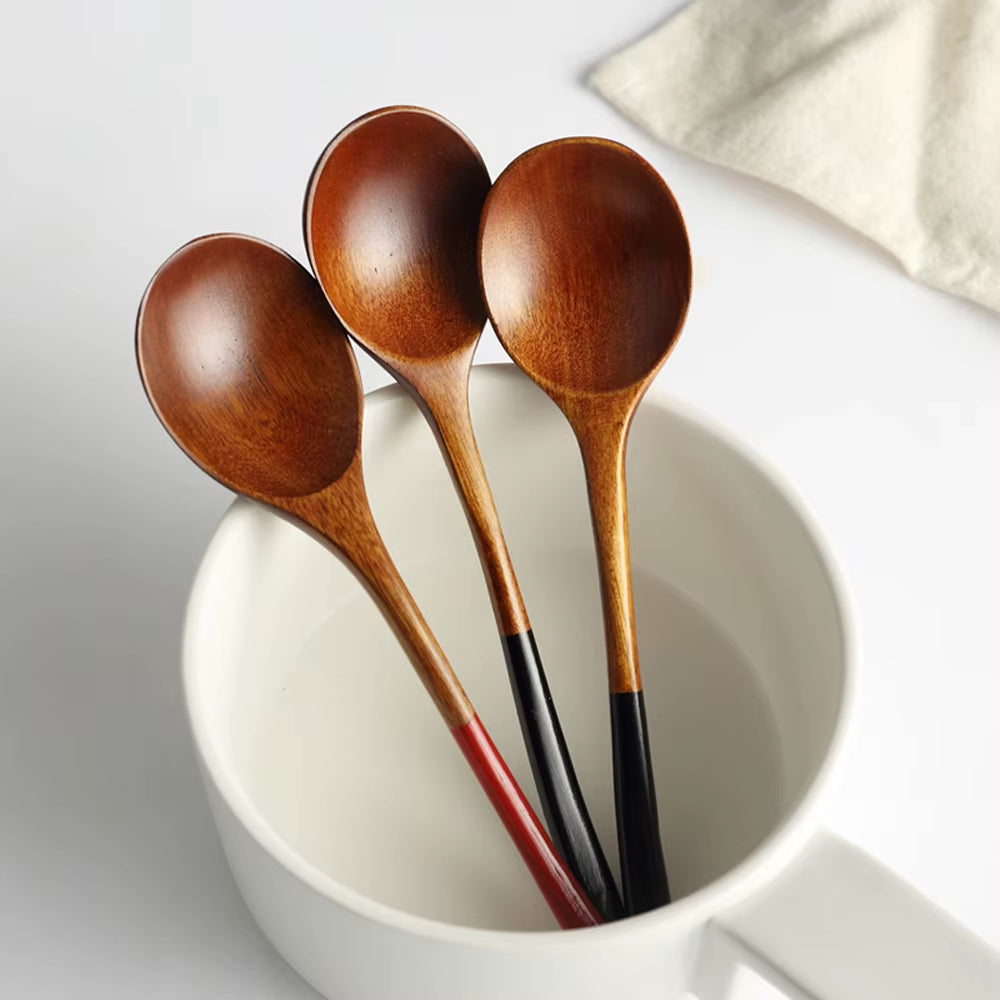 Wooden Spoon Soup-Teaspoon Solid Wood Porridge Spoon Honey Coffee Creative Japanese-Style Green Tableware for Kicthen