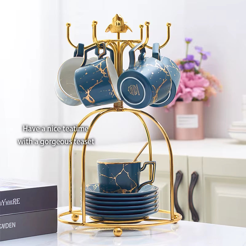 Marble Ceramic Coffee Cup Saucer Spoon Set 200Ml Nordic Tea Cup Matt Porcelain Tea Set Advanced Teacup Cafe Espresso Cup