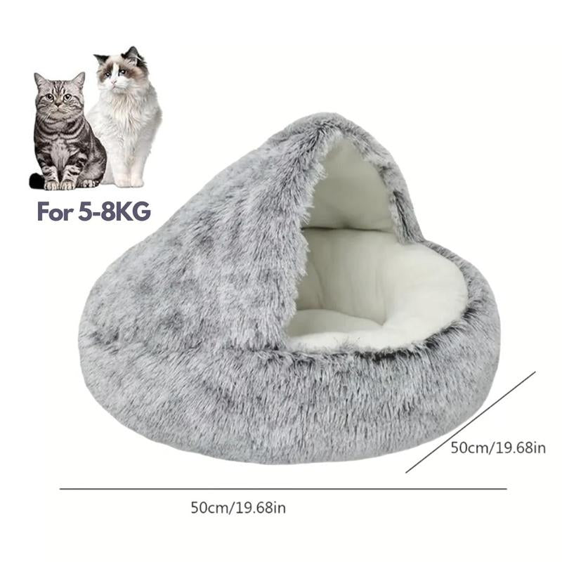 Fluffy Warm Cat Bed, Semi-Enclosed Velvet Pet Bed, Winter Cat Nest, Pet Supplies