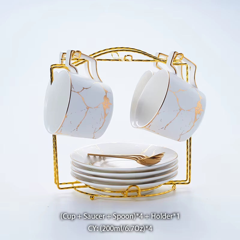 Marble Ceramic Coffee Cup Saucer Spoon Set 200Ml Nordic Tea Cup Matt Porcelain Tea Set Advanced Teacup Cafe Espresso Cup