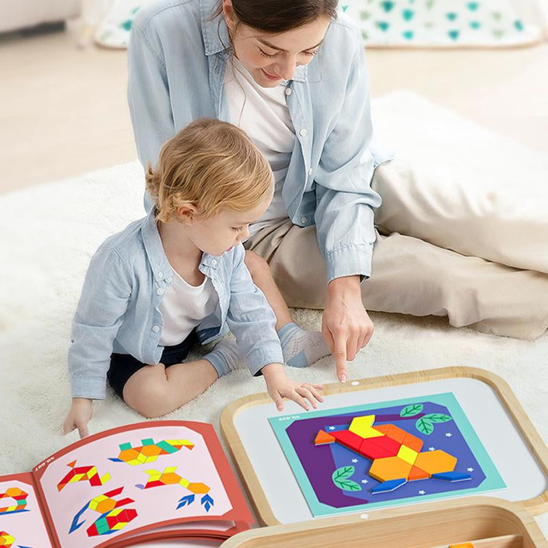 Edutree Creative Magnetic Puzzle, Wooden Jigsaw Geometric Puzzle Toys, Geometric Building Block Puzzle, Shape Cognition & Fine Motor Skills Training, Birthday Halloween Gifts for Boys Girls