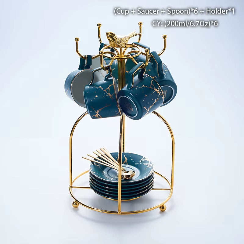 Marble Ceramic Coffee Cup Saucer Spoon Set 200Ml Nordic Tea Cup Matt Porcelain Tea Set Advanced Teacup Cafe Espresso Cup