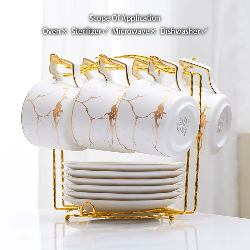 Marble Ceramic Coffee Cup Saucer Spoon Set 200Ml Nordic Tea Cup Matt Porcelain Tea Set Advanced Teacup Cafe Espresso Cup