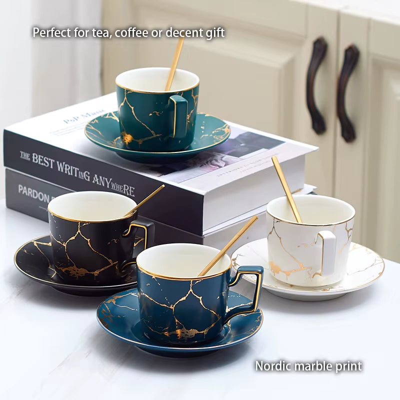 Marble Ceramic Coffee Cup Saucer Spoon Set 200Ml Nordic Tea Cup Matt Porcelain Tea Set Advanced Teacup Cafe Espresso Cup