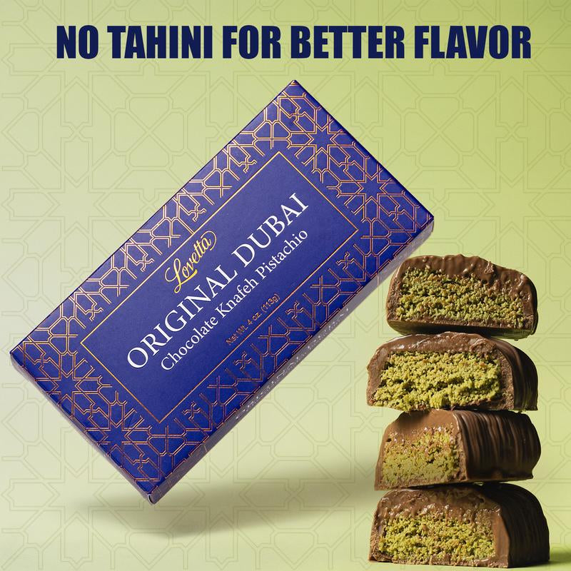 Lovetta Dubai Chocolate Pistachio Knafeh 4Oz 1 Bar Dessert Snack Rich Belgian Milk Chocolate with Fresh Pistachio Paste Cream
