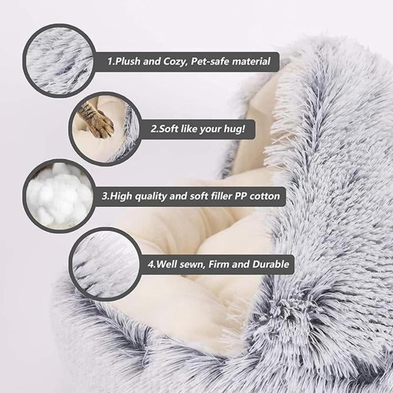 Fluffy Warm Cat Bed, Semi-Enclosed Velvet Pet Bed, Winter Cat Nest, Pet Supplies