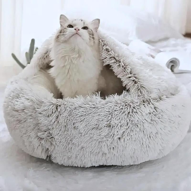 Fluffy Warm Cat Bed, Semi-Enclosed Velvet Pet Bed, Winter Cat Nest, Pet Supplies