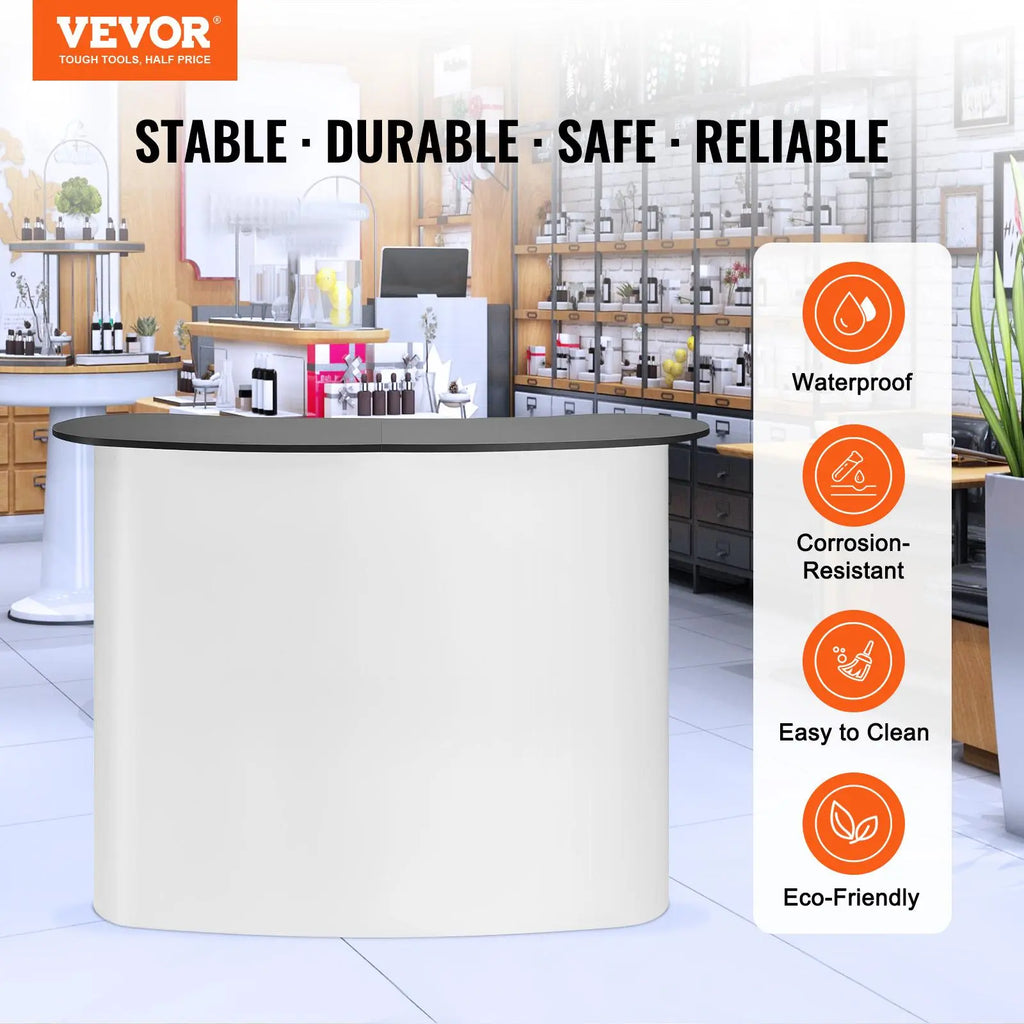 【Fathersdaygift】Vevor Portable Tradeshow Podium Table, 51.18" X 18.31" X 37.4", Display Exhibition Counter Stand Booth Fair with Wall, Foldable Promotion Retail Bar Table Pop up Podium with Storage Rack, Carrying Bag